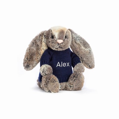 Jellycat Bashful Cottontail Bunny with Navy Jumper New Zealand | QWEBC5410